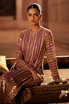 Shop_Vvani by Vani Vats_Multi Color Georgette, Net Gota Patti, Mirrors Round Neck Mud Mauve Kurta Set _Online_at_Aza_Fashions