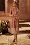 Vvani by Vani Vats_Multi Color Georgette, Net Gota Patti, Mirrors Round Neck Mud Mauve Kurta Set _at_Aza_Fashions