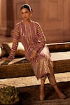 Buy_Vvani by Vani Vats_Multi Color Georgette, Net Gota Patti, Mirrors Round Neck Mud Mauve Kurta Set 
