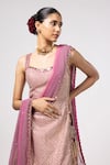 Vvani by Vani Vats_Blush Georgette Gota Patti, Sequins Square Neck Dark Kurta Lehenga Set _Online_at_Aza_Fashions