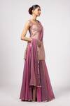 Buy_Vvani by Vani Vats_Blush Georgette Gota Patti, Sequins Square Neck Dark Kurta Lehenga Set _Online_at_Aza_Fashions