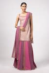Buy_Vvani by Vani Vats_Blush Georgette Gota Patti, Sequins Square Neck Dark Kurta Lehenga Set _at_Aza_Fashions