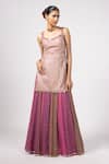 Shop_Vvani by Vani Vats_Blush Georgette Gota Patti, Sequins Square Neck Dark Kurta Lehenga Set _Online_at_Aza_Fashions