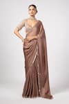 Vvani by Vani Vats_Beige Satin, Georgette Gota Patti Sweetheart Neck Deep Saree And Blouse Set _Online_at_Aza_Fashions