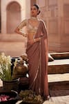 Buy_Vvani by Vani Vats_Beige Satin, Georgette Gota Patti Sweetheart Neck Deep Saree And Blouse Set _Online_at_Aza_Fashions