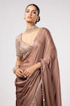 Shop_Vvani by Vani Vats_Beige Satin, Georgette Gota Patti Sweetheart Neck Deep Saree And Blouse Set _Online_at_Aza_Fashions