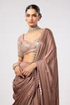 Vvani by Vani Vats_Beige Satin, Georgette Gota Patti Sweetheart Neck Deep Saree And Blouse Set _at_Aza_Fashions