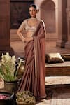 Buy_Vvani by Vani Vats_Beige Satin, Georgette Gota Patti Sweetheart Neck Deep Saree And Blouse Set _at_Aza_Fashions