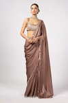 Buy_Vvani by Vani Vats_Beige Satin, Georgette Gota Patti Square Neck Deep Saree And Blouse Set _at_Aza_Fashions