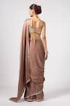 Shop_Vvani by Vani Vats_Beige Satin, Georgette Gota Patti Square Neck Deep Saree And Blouse Set _at_Aza_Fashions