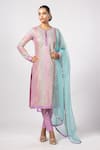 Buy_Vvani by Vani Vats_Multi Color Georgette, Organza Gota Patti Keyhole Neck Multicolor Aqua Kurta Set _at_Aza_Fashions