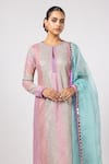 Vvani by Vani Vats_Multi Color Georgette, Organza Gota Patti Keyhole Neck Multicolor Aqua Kurta Set _Online_at_Aza_Fashions