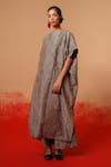 Stoique_Gray Silk Round Neck Grey Mysore Long Kurta _Online_at_Aza_Fashions
