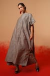 Shop_Stoique_Gray Silk Round Neck Grey Mysore Long Kurta _Online_at_Aza_Fashions
