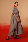 Stoique_Gray Silk Round Neck Grey Mysore Long Kurta _at_Aza_Fashions