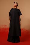 Buy_Stoique_Black Silk Round Neck Mysore Long Kurta _at_Aza_Fashions