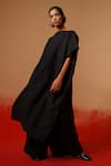 Shop_Stoique_Black Silk Round Neck Mysore Long Kurta _Online_at_Aza_Fashions