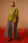 Stoique_Green Silk Embroidery Mandarin Collar Mysore Shirt _Online_at_Aza_Fashions