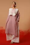 Buy_Stoique_Rose Gold Cotton Lace V-neck Designer Pink Long Kurta _at_Aza_Fashions