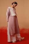 Stoique_Rose Gold Cotton Lace V-neck Designer Pink Long Kurta _Online_at_Aza_Fashions