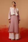 Buy_Stoique_Rose Gold Cotton Lace V-neck Designer Pink Long Kurta _Online_at_Aza_Fashions