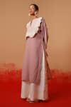 Shop_Stoique_Rose Gold Cotton Lace V-neck Designer Pink Long Kurta _Online_at_Aza_Fashions