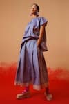 Stoique_Blue Cotton Striped Midi Skirt _Online_at_Aza_Fashions