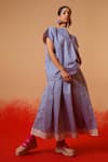 Stoique_Blue Cotton Striped Midi Skirt _at_Aza_Fashions