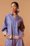 Buy_Stoique_Blue Cotton Collared Striped Designer Shirt _at_Aza_Fashions