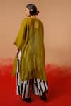 Shop_Stoique_Green Cotton, Chanderi Embroidery V-neck Moss Designer Kurta _at_Aza_Fashions