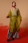 Buy_Stoique_Green Cotton, Chanderi Embroidery V-neck Moss Designer Kurta _at_Aza_Fashions