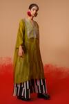 Buy_Stoique_Green Cotton, Chanderi Embroidery V-neck Moss Designer Kurta _Online_at_Aza_Fashions