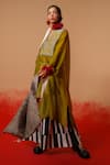 Shop_Stoique_Green Cotton, Chanderi Embroidery V-neck Moss Designer Kurta _Online_at_Aza_Fashions
