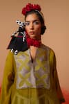Buy_Stoique_Green Cotton, Chanderi Embroidery V-neck Moss Designer Kurta 
