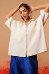 Buy_Stoique_Off White Cotton Embroidery Collared Handwoven Shirt _at_Aza_Fashions