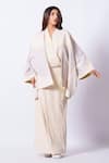 Buy_Stoique_Off White Cotton V-neck Pleated Maxi Dress _Online_at_Aza_Fashions