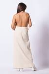 Shop_Stoique_Off White Cotton V-neck Pleated Maxi Dress _at_Aza_Fashions