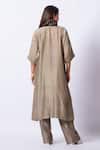 Shop_Stoique_Gray Muslin, Silk Embroidery V-neck Designer Grey Mysore Kurta _at_Aza_Fashions