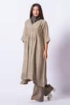Buy_Stoique_Gray Muslin, Silk Embroidery V-neck Designer Grey Mysore Kurta _Online_at_Aza_Fashions
