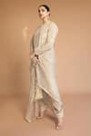 Buy_Masaba_Beige Organza Embroidery Round Neck Handwoven Cotton Kurta Set _at_Aza_Fashions