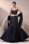 Buy_Chaashni by Maansi and Ketan_Blue Organza, Net Sequins, Beads, Stones Embellished Lehenga Set _at_Aza_Fashions