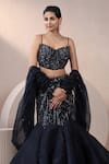 Shop_Chaashni by Maansi and Ketan_Blue Organza, Net Sequins, Beads, Stones Embellished Lehenga Set _Online_at_Aza_Fashions