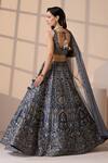 Chaashni by Maansi and Ketan_Blue Silk, Net Stones, Pearls, Mirrors V-neck Classic Embroidered Lehenga Set _Online_at_Aza_Fashions