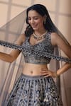 Buy_Chaashni by Maansi and Ketan_Blue Silk, Net Stones, Pearls, Mirrors V-neck Classic Embroidered Lehenga Set _Online_at_Aza_Fashions