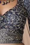 Chaashni by Maansi and Ketan_Blue Silk, Net Stones, Pearls, Mirrors V-neck Classic Embroidered Lehenga Set _at_Aza_Fashions