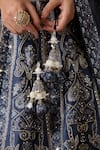 Buy_Chaashni by Maansi and Ketan_Blue Silk, Net Stones, Pearls, Mirrors V-neck Classic Embroidered Lehenga Set 