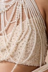 Buy_Chaashni by Maansi and Ketan_Ivory Georgette, Net Pearls, Beads, Sequins Halter Designer Pre-draped Saree Set 