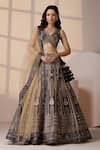 Buy_Chaashni by Maansi and Ketan_Blue Silk, Net Sequins, Embroidery V-neck Classic Lehenga Set _at_Aza_Fashions