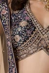 Chaashni by Maansi and Ketan_Blue Silk, Net Sequins, Embroidery V-neck Classic Lehenga Set _at_Aza_Fashions