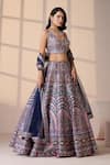 Buy_Chaashni by Maansi and Ketan_Blue Silk, Net Smocking, Embroidery V-neck Lehenga Set _Online_at_Aza_Fashions